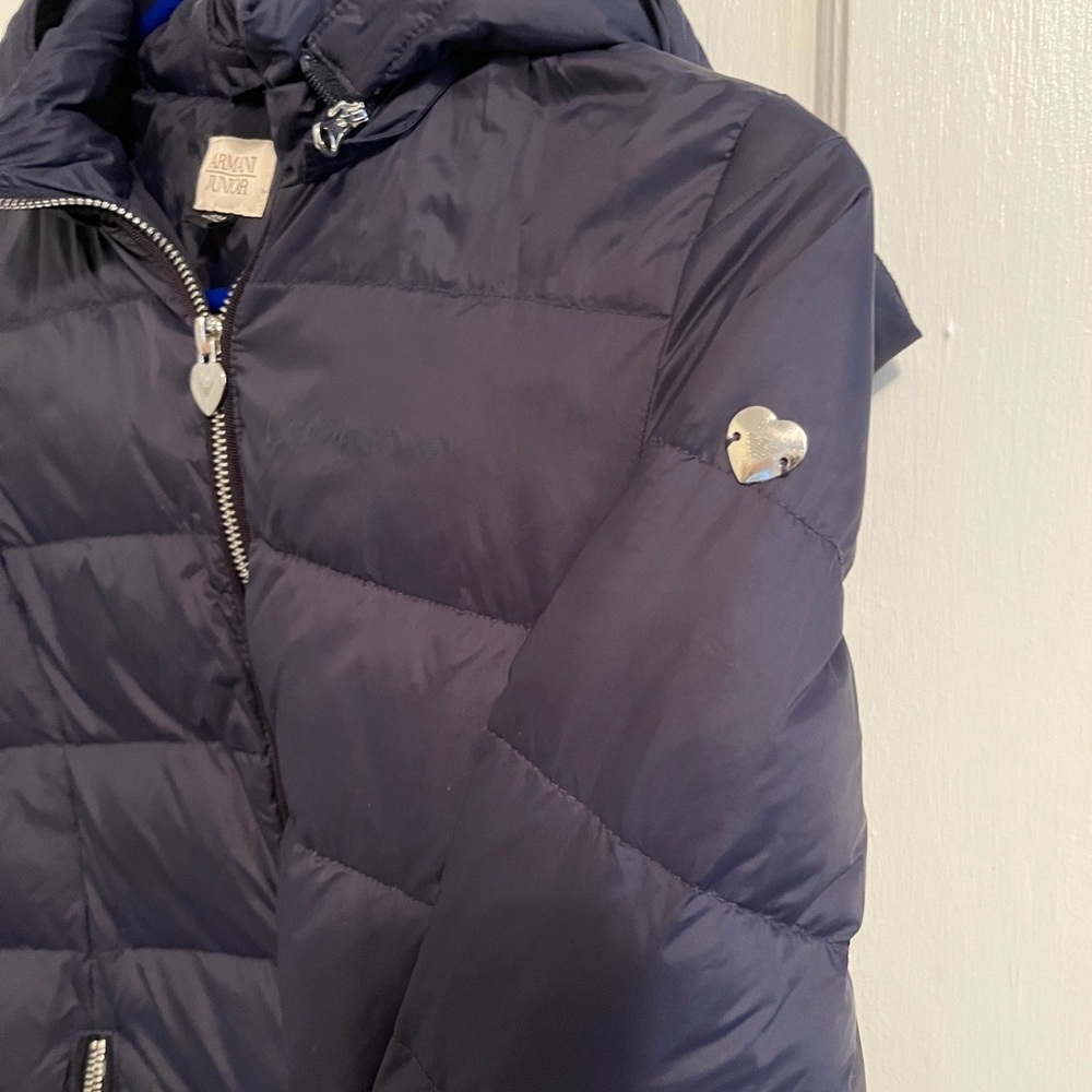 Armani Junior Girls Size 10 Down filled Navy Blue Puffer Coat jacket - Picture 7 of 10